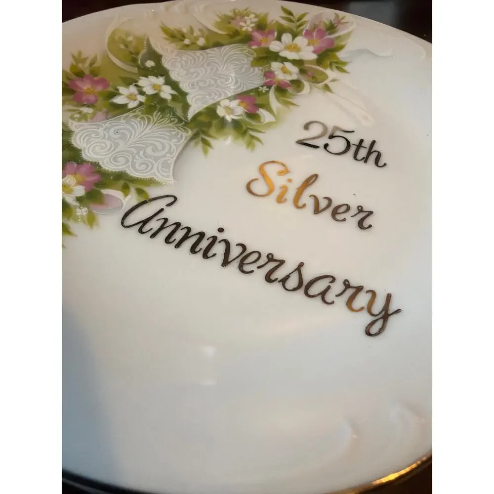 25th Silver Anniversary Plate Decorative Collector Wedding Gift Hand Crafted VTG